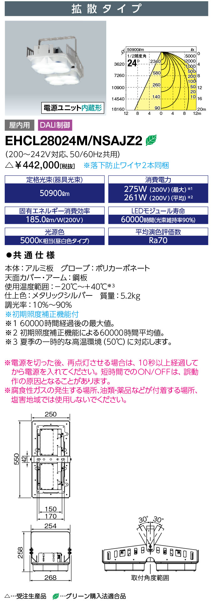 岩崎 EHCL28024M/NSAJZ2 高天井器具 LEDiocHIGH-BAY Γ DALI対応形 (EHCL28024MNSAJZ2)