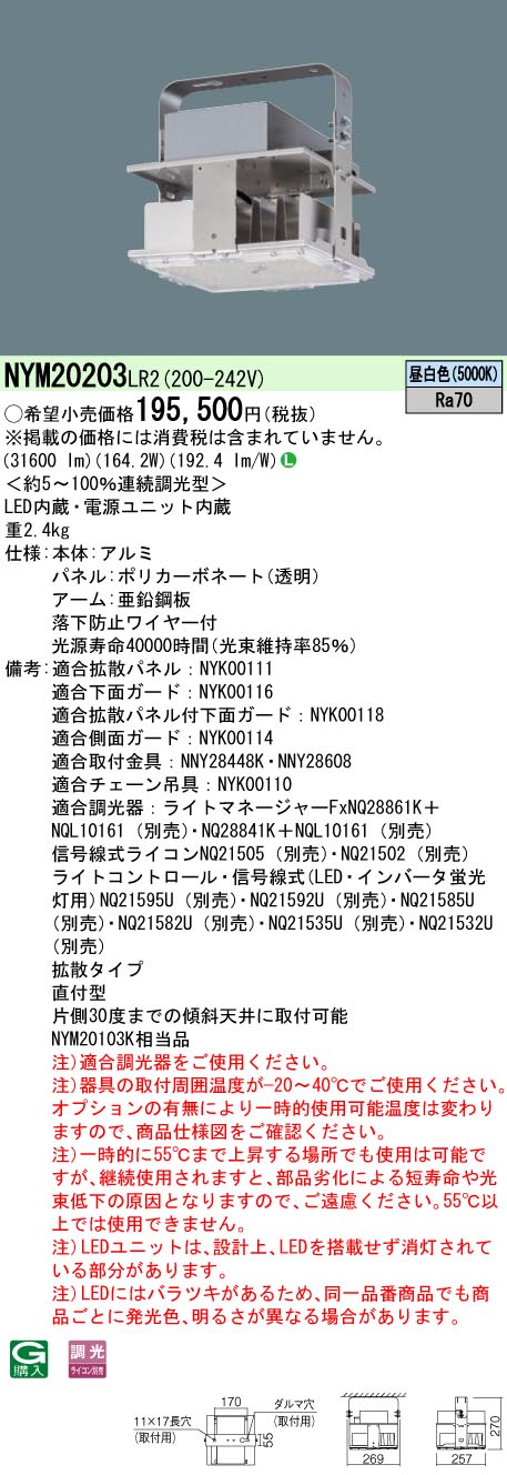 LED高天井用照明器具　NYM20221LR9 新品未開封　在庫7台 NYM20221LR9 高天井用照明 Panasonic(パナソニック) 昼白色 直付
