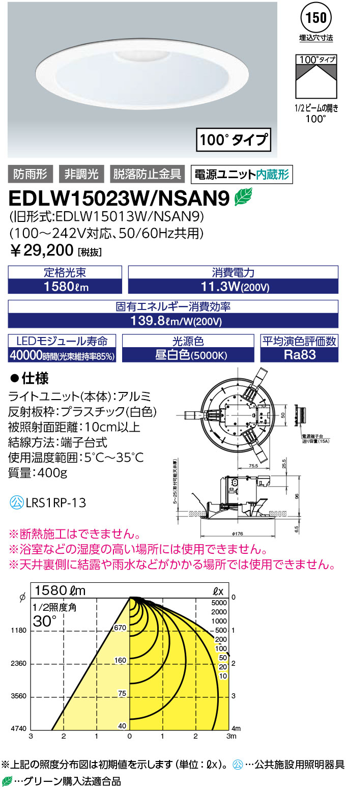 岩崎電気  EDLW15023W/NSAN9 (EDLW15023WNSAN9)  LED落ち込むともし火 軒下用 社会階級150 (パウダーコンパクト形螢光照明ランプFHT32W好いかげんに) 昼白いこと (100°印字機)