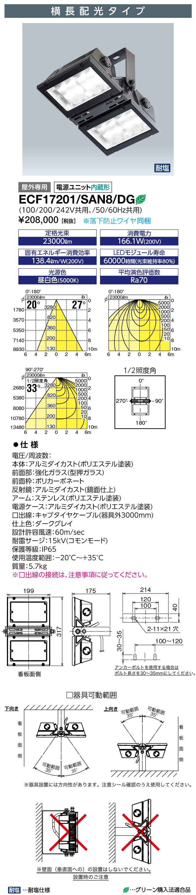 岩崎 ECF17201/SAN8/DG 投光器 LEDioc　FLOOD URBANVIEW (ECF17201SAN8DG)