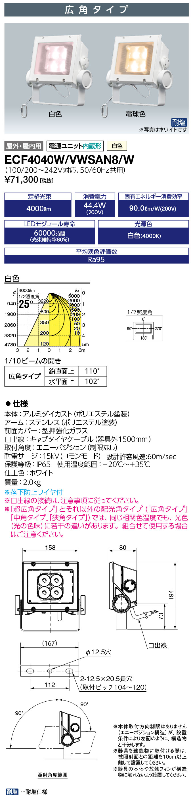 送料無料　ポイント2倍 岩崎電気 ECF4040W/VWSAN8/W (ECF4040WVWSAN8W) (ビヴィッド レディオック フラッド ネオ) 40クラス 広角タイプ 白色タイプ 旧形式：ECF0496VW/SAN8/W