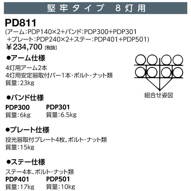 岩崎 PD811 投光照明器取り付き架台 牢固たる印字機 8灯用 原則として投光照明器用