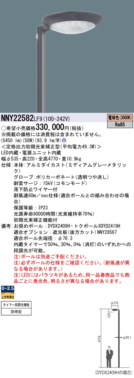 パナソニック NNY22582LF9 ＬＥＤ表どおり灯向こう正面配光５００形白熱電球色