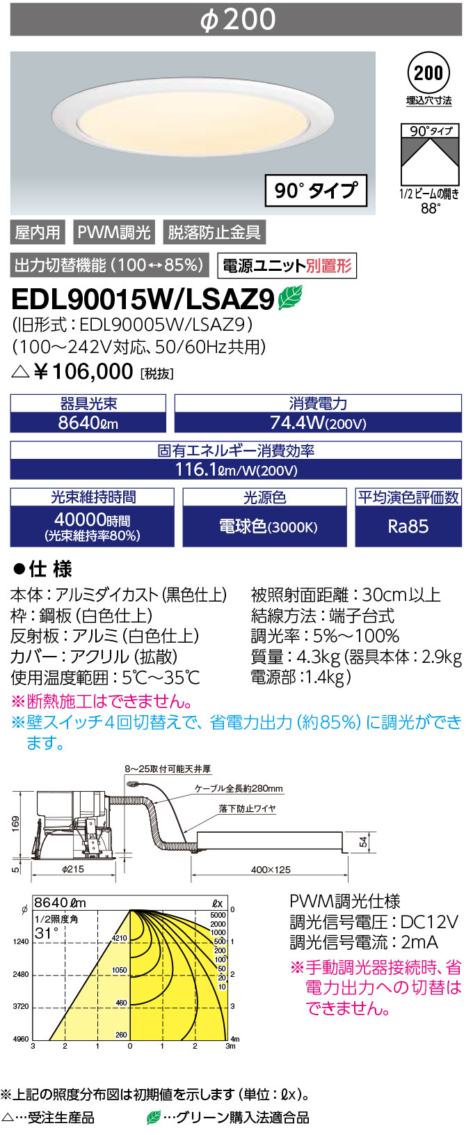 貨物輸送無料 尖んがり2倍 岩崎電気 EDL90015W/LSAZ9 (EDL90015WLSAZ9) LEDioc LED落ち込むともし火 位置付け900 (パウダーコンパクト形メタルハライドランプ150W好いかげんに)※ 白熱電球色印字機 (90°印字機)