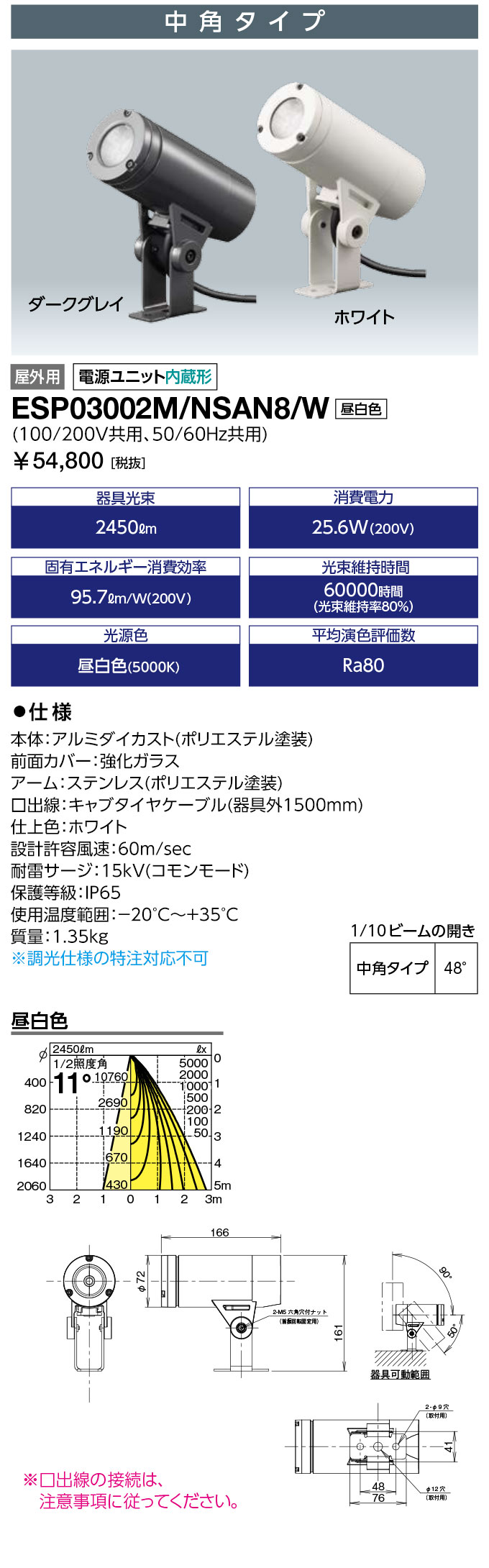 送料無料 ポイント2倍 岩崎電気 ESP03002M/NSAN8/W (ESP03002MNSAN8W) LED投光器 スポットライト LEDioc UNO (レディオック ウノ) アームタイプ 30クラス 中角タイプ 昼白色タイプ|てかりま専科