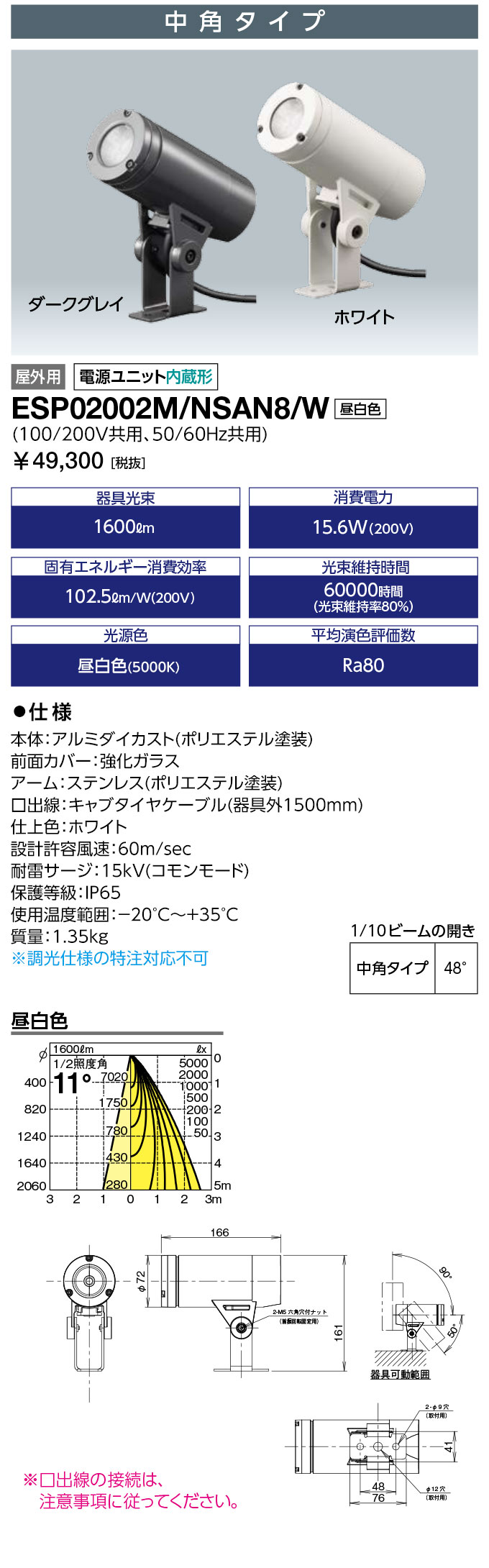 送料無料　ポイント2倍 岩崎電気 ESP02002M/NSAN8/W (ESP02002MNSAN8W) LED投光器 スポットライト LEDioc UNO (レディオック ウノ) アームタイプ 20クラス 中角タイプ 昼白色タイプ 28,907円