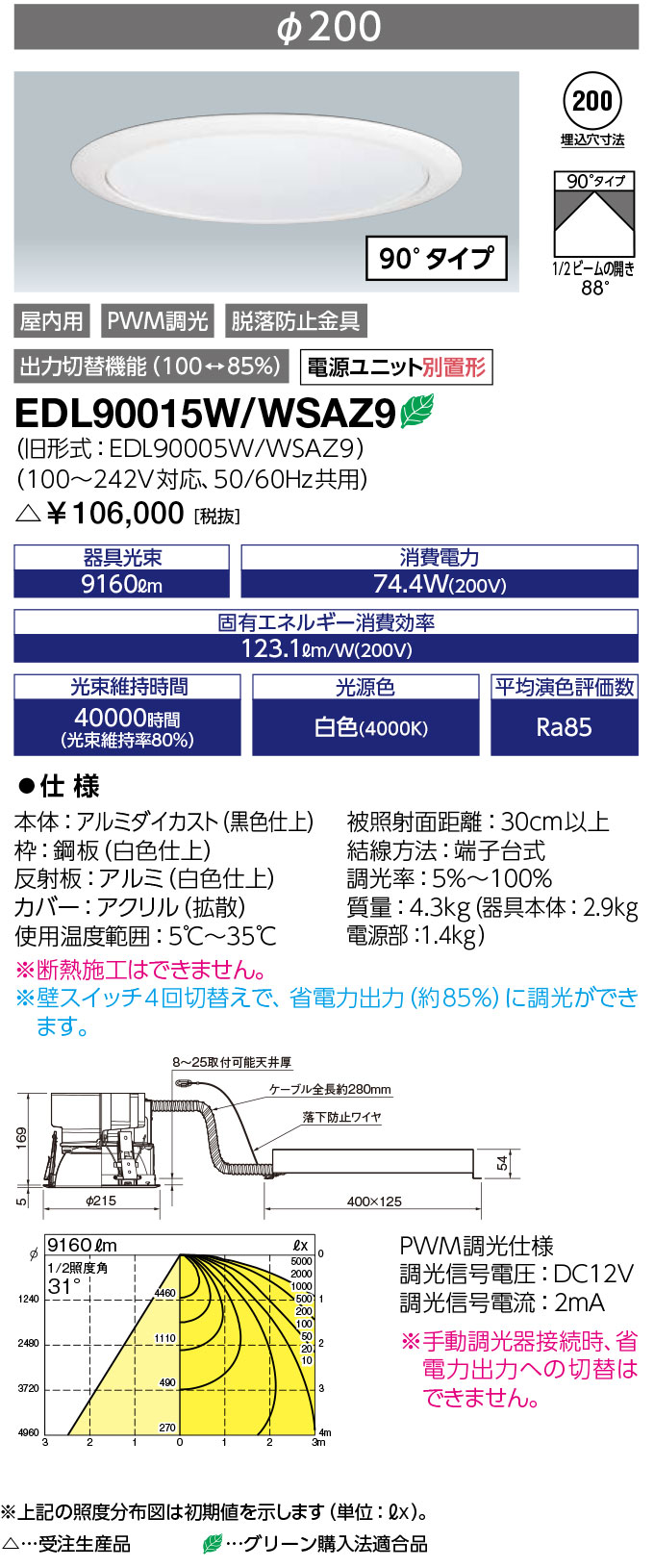 貨物輸送無料 尖んがり2倍 岩崎電気 EDL90015W/WSAZ9 LEDioc LED落ち込むともし火 位置付け900 ※ 白いこと印字機 (90°印字機) (EDL90015WWSAZ9)  受注生み出すこと品