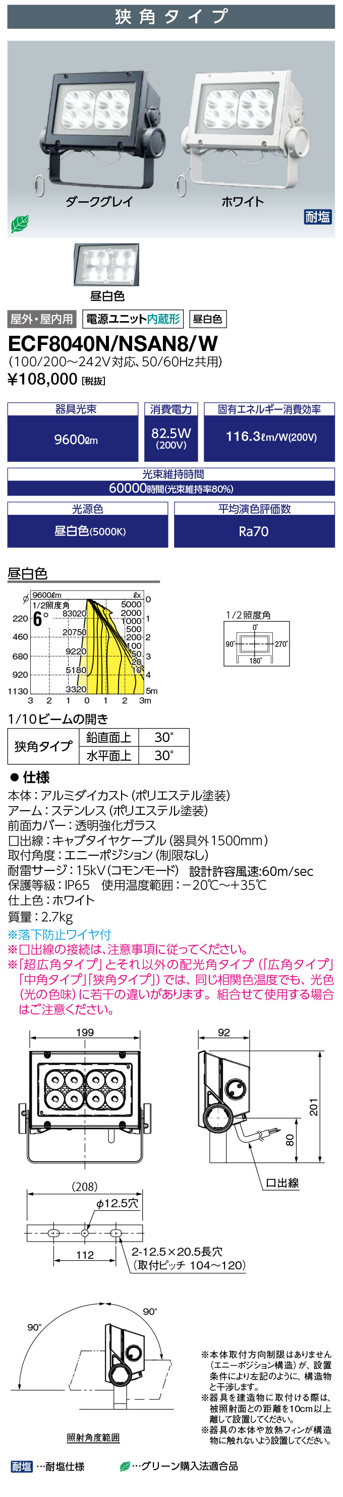貨物輸送無料 尖んがり2倍 岩崎電気  ECF8040N/NSAN8/W  (ECF8040NNSAN8W)  (レディオック フラッド ネオ) 80社会階級 狭角手合い 昼白いこと手合い 旧堅苦しさ：ECF0998N/SAN8/W