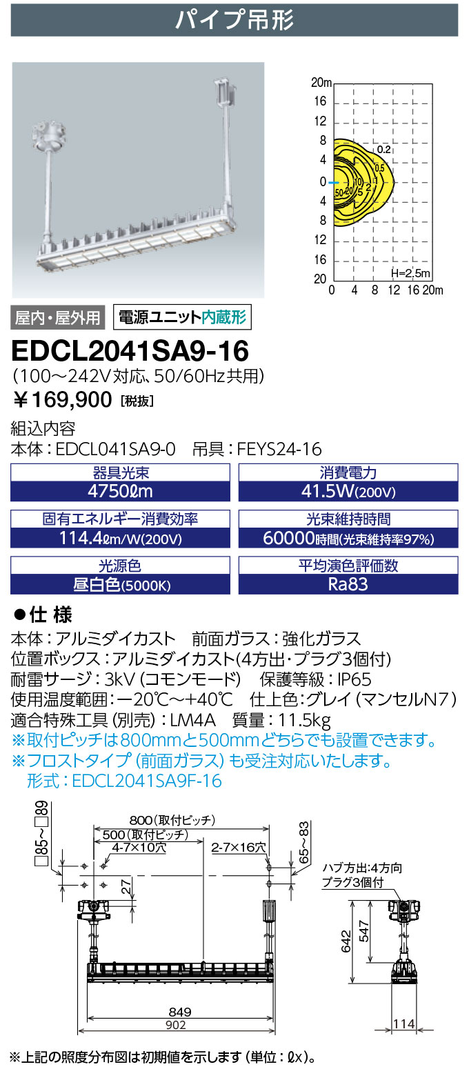 岩崎電気 EDCL2041SA9-16 レディオック 平平凡凡たる粉じん防爆形LEDともし火手道具 Hf32W×2灯用(高最終生産物形)好いかげんに 配管吊形 こしき大きさ16 (EDCL2041SA916)