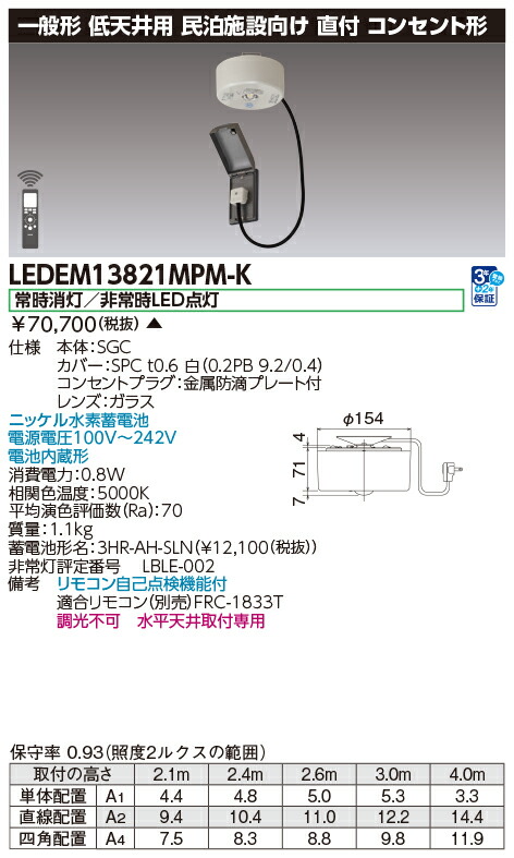 TOSHIBALEDEM13621M東芝非常用照明器具低天井用3セット 東芝非常用照明器具 低天井用 3セット