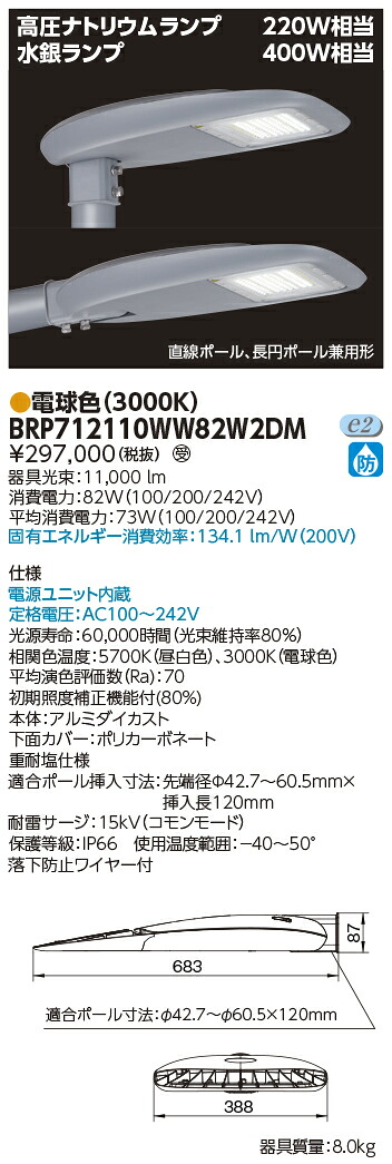 東芝 BRP712110WW82W2DM ＬＥＤ道路灯・電球色　受注生産
