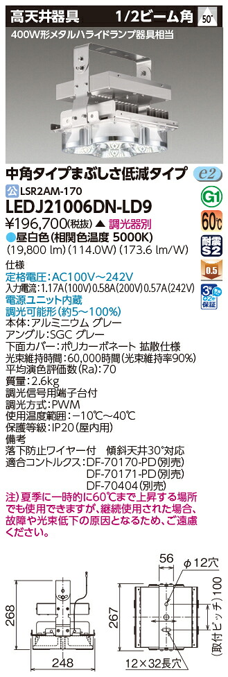 東芝 LEDJ21006DN-LD9 高天井器具ＬＧＭ４００Ｗ中角 (LEDJ21006DNLD9)