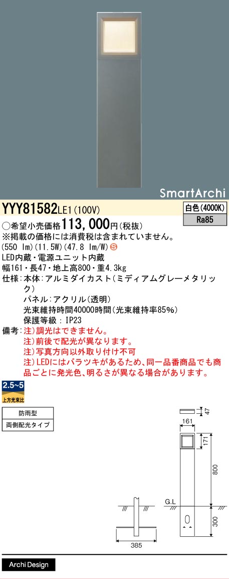 パナソニック YYY81582LE1 導光板ローポール両側高ＷＨ８００白色