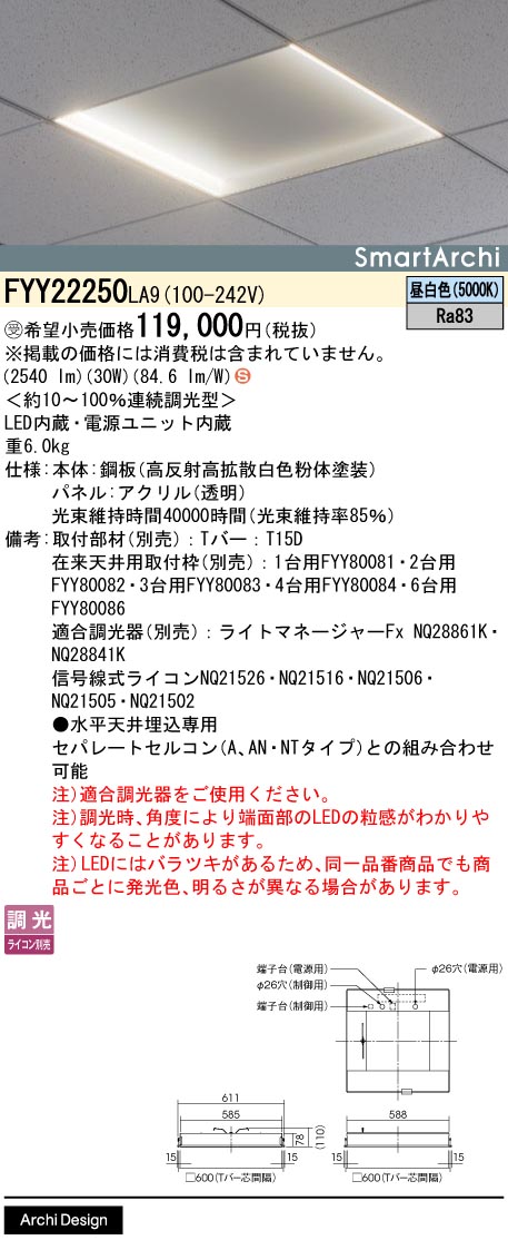 パナソニック FYY22250天使の都市9 ＬＥＤ導光真四角足し加える２枚昼白いこと