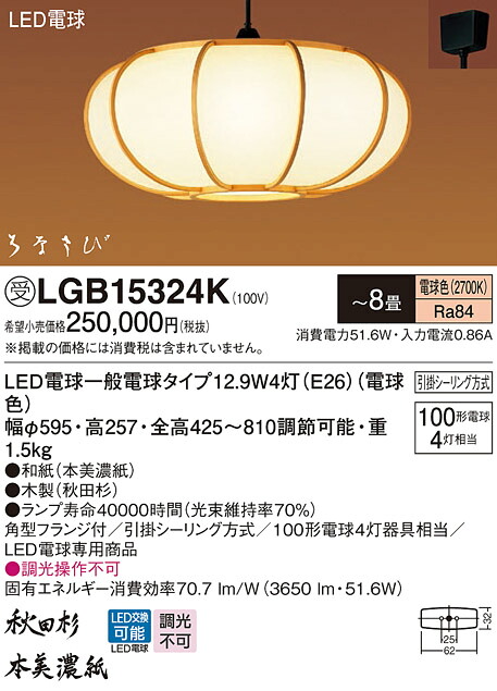 パナソニック LGB15324K ＬＥＤシャンデリヤ１００形Ｘ４白熱電球色