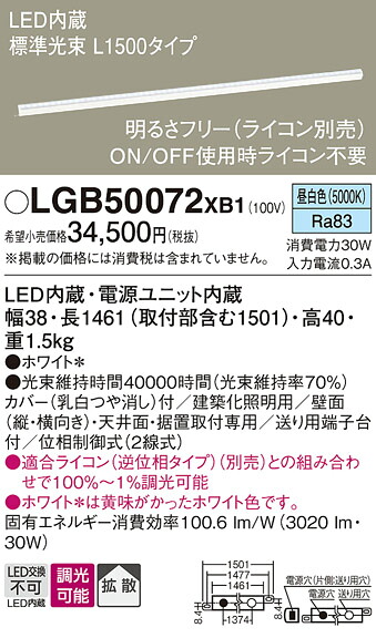パナソニック LGB50072XB1 ベーシックラインライト　Ｌ１５００昼白色