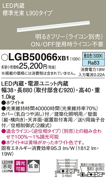 パナソニック LGB50066XB1 ベーシックラインライト　Ｌ９００昼白色