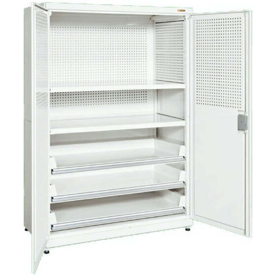 サカエ SAKAE / パンチング保管庫 PNH-9063PC3W / 耐荷重：250Kg / Ｗ900×D640×H1800mm【代引き不可】 ◆時間指定対象外◆車上渡し商品◆個人宅配送不可