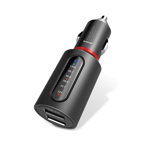 エレコム FMトランスミッター Bluetooth USB2ポート付 3.4A おまかせ充電 4チャンネル ブラック LAT-FMBT04BK画像