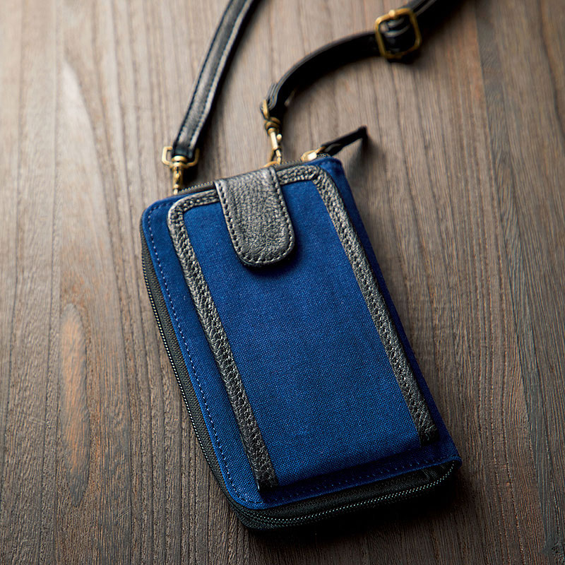 琉球レザー LLA 長財布 織ファスナー長財布 ブルー