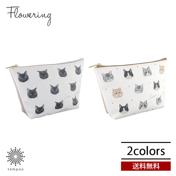 楽天市場】送料無料 Flowering フラットポーチ 猫フェイス GPO0307