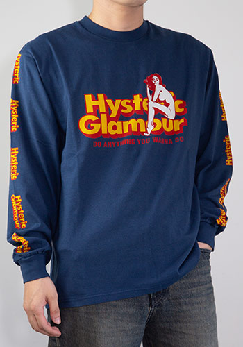 送料無料 トップス HYSTERIC GLAMOUR DO ANYTHING Tシャツ / ネイビー 返品交換不可
