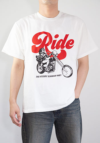 送料無料 トップス HYSTERIC GLAMOUR RIDE A MOTORCYCLE Tシャツ / ホワイト 返品交換不可