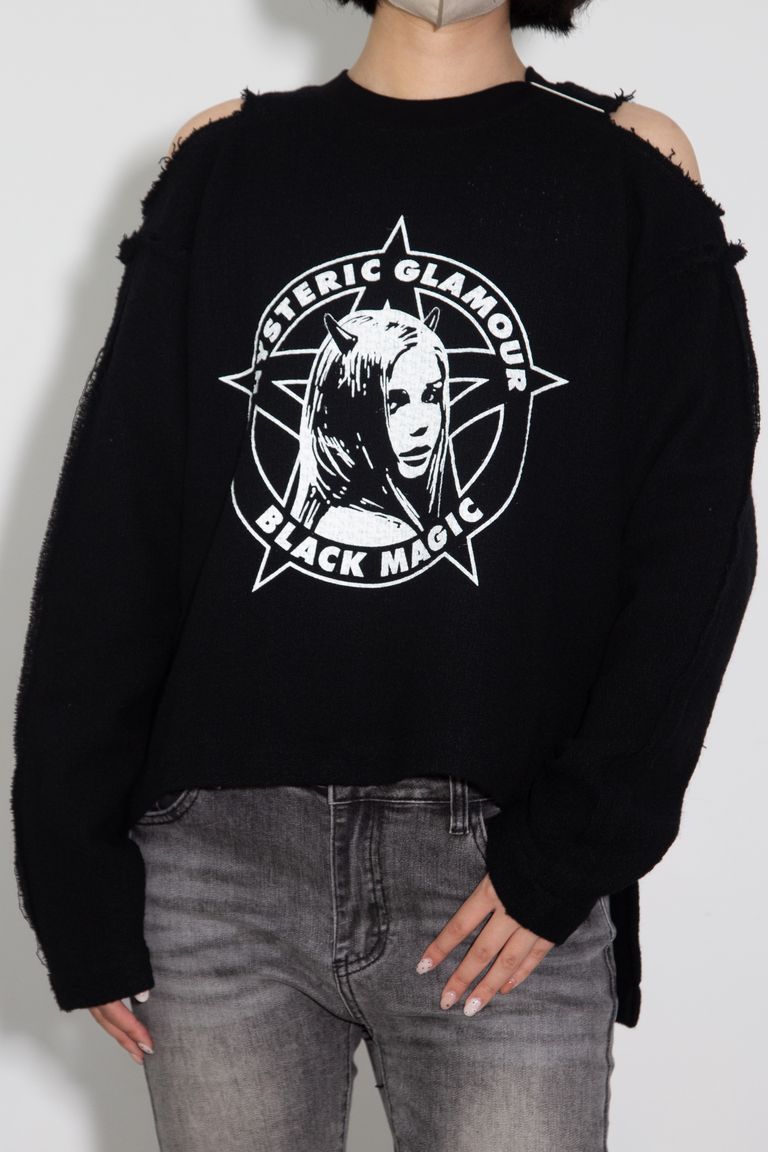 貨物輸送無料 トップス HYSTERIC GLAMOUR ヒステリックグラマー BLACK MAGIC WOMAN ティーシャツプルオーバー / 黒いこと