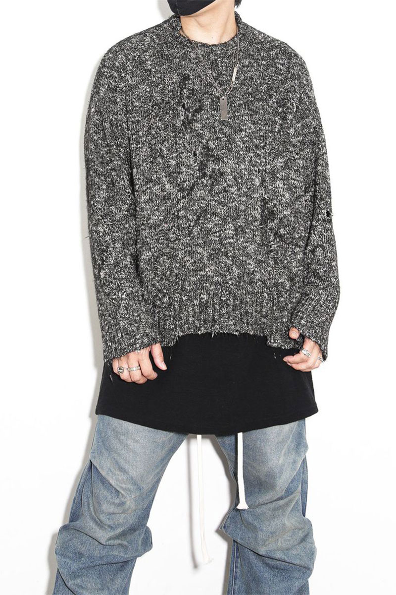 セール商品 30%OFF 送料無料 トップス A.F ARTEFACT エーエフ アーティファクト Damage Knit Top / ブラックミックス 返品交換不可