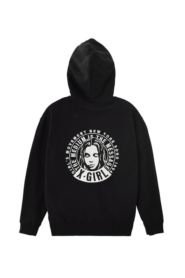 トップス X-girl エックスガールCIRCLE MESSAGE AND FACE ZIP UP SWEAT HOODIE /ブラック