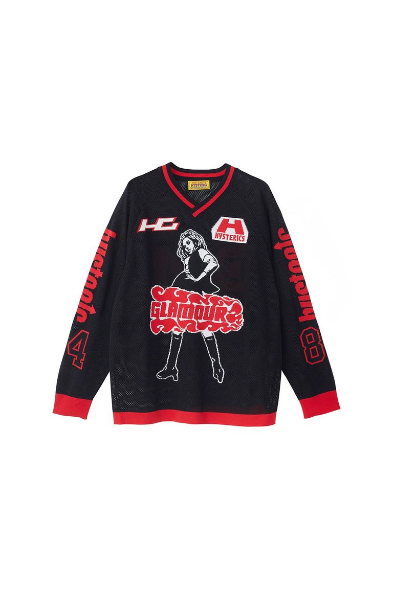 貨物輸送無料 トップス HYSTERIC GLAMOUR HYSTERIC84ジャカードメッシュ ティーシャツ /  黒いこと