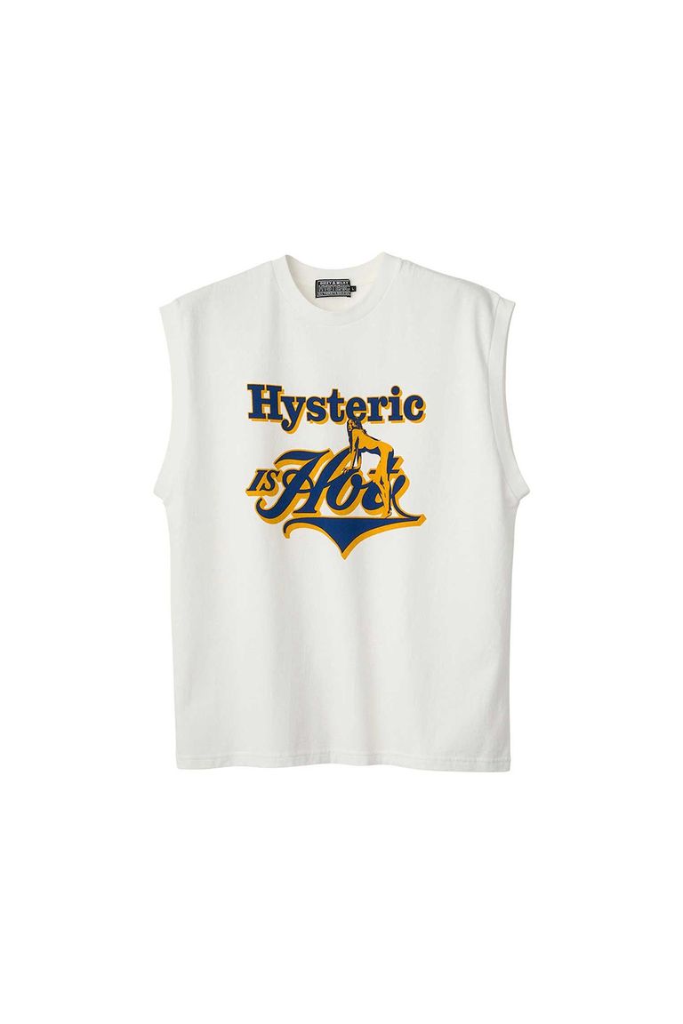 貨物輸送無料 トップス HYSTERIC GLAMOUR ヒステリックグラマーHYSTERIC IS HOT ノースリーブプルオーバー / 白いこと 返品取り替えっこ不可