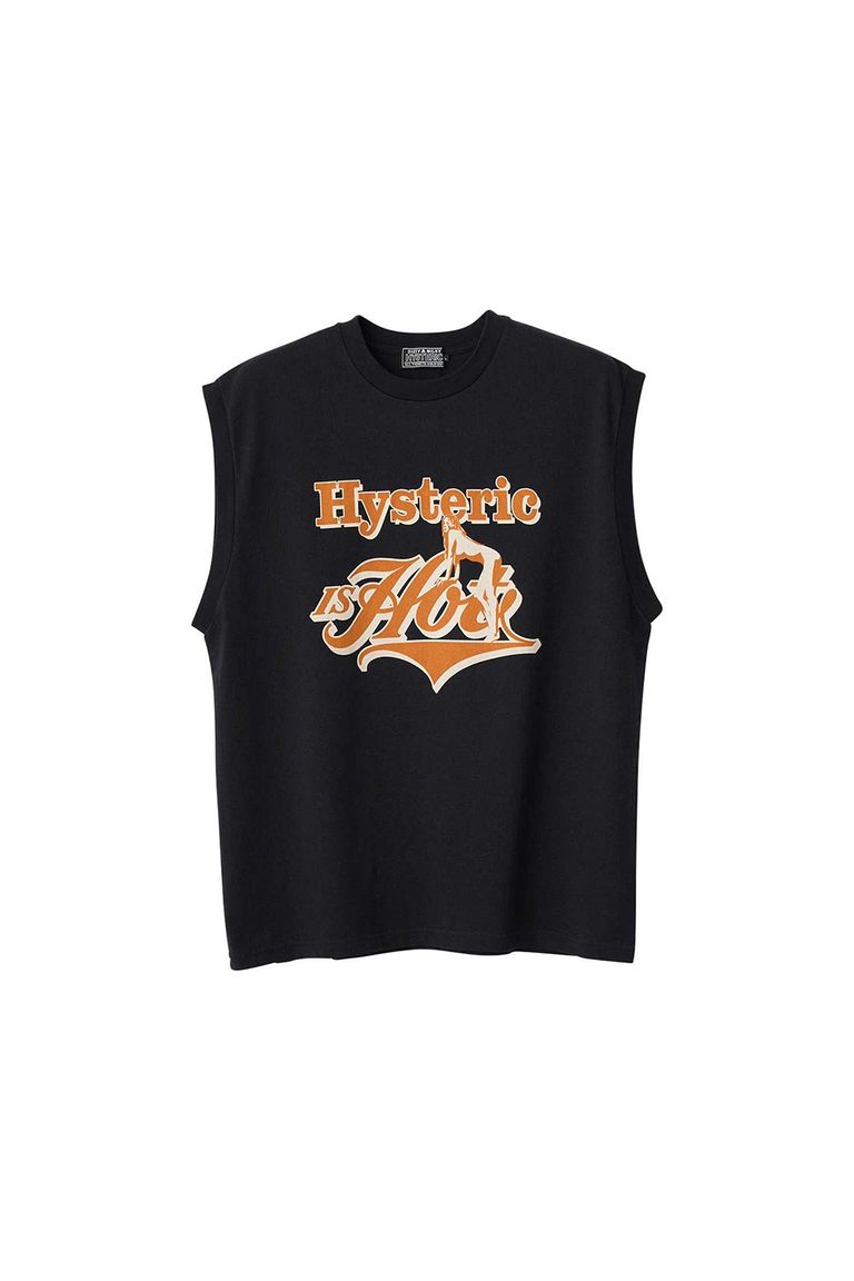 送料無料 トップス HYSTERIC GLAMOUR ヒステリックグラマーHYSTERIC IS HOT ノースリーブTシャツ / ブラック 返品交換不可