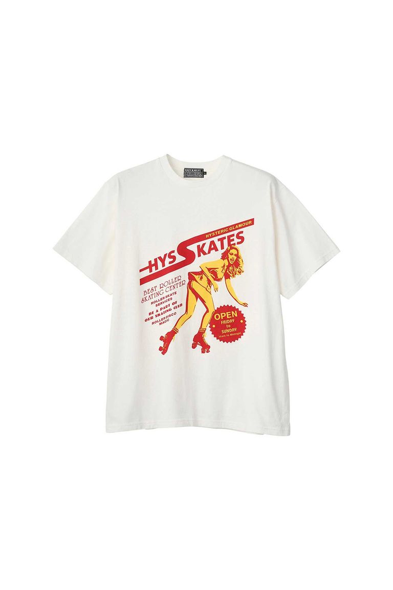送料無料 トップス HYSTERIC GLAMOUR ヒステリックグラマー HYS SKATES Tシャツ / ホワイト 返品交換不可