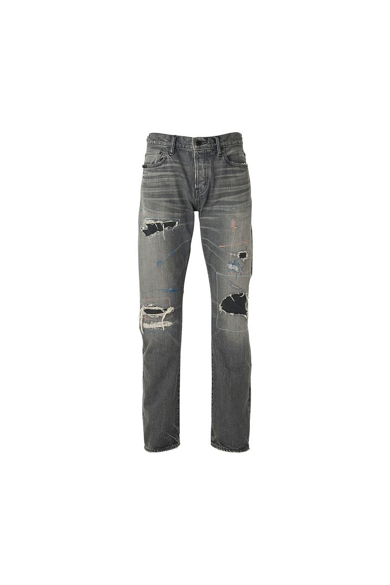 送料無料 ボトムス HYSTERIC GLAMOUR ヒステリックグラマーMSR加工 スリムストレートデニムパンツ / ブラック