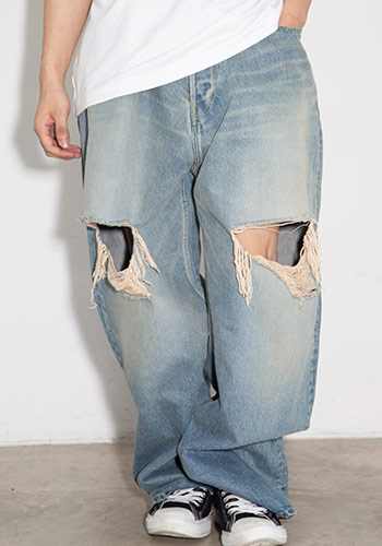割引き販売商いもの 30%OFF 貨物輸送無料 ボトムス mindseeker マインドシーカー Damaged Buggy Denim Jeans / 青色 返品取り替えっこ不可 ニット・セーター-トップス