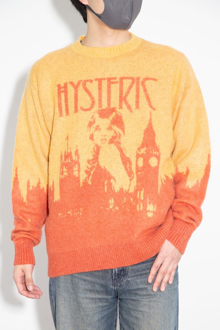 送料無料 トップス HYSTERIC GLAMOUR LONDON CALLINGジャカード セーター / オレンジ