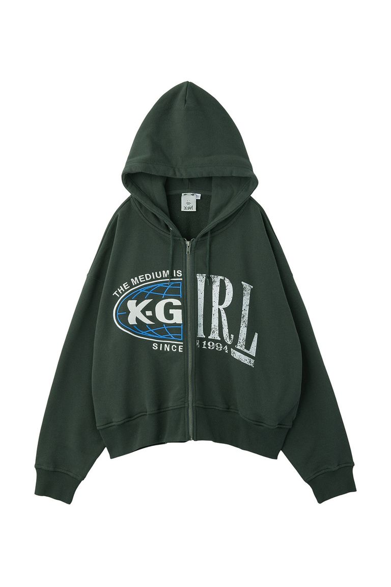 セール商品30%OFF 送料無料トップス X-girl エックスガール PANELED GRAPHIC ZIP UP SWEAT HOODIE / チャコール