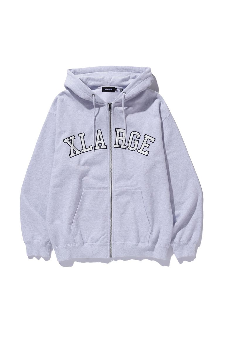 貨物輸送無料 トップス XLARGE エクストララージPERFORATED LEATHER LOGO ZIP UP HOODED SWEATSHIRT / 死灰