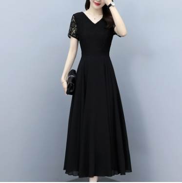 9分丈 ロング 半袖 Vネック 細身 ストレート Aライン レース 透け感 大人可愛い きれいめ シンプル 上品 おしゃれ エ