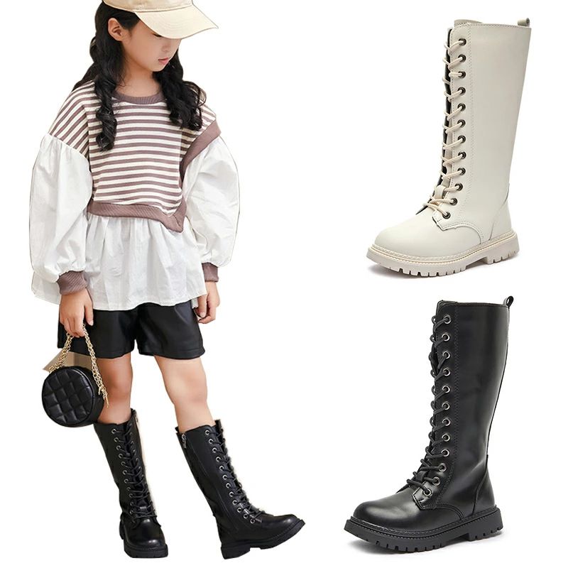 キッズ ダンス ダンスブーツ 編み上げ ブーツ ファスナー付き 黒 ダンスシューズ HIPHOP JAZZ ヒップホップ ジャズダンス 白 ミドル丈 ロングブーツ スニーカー ダンス靴 ローヒール コスプレ アイドル 靴 ラブライブ キッズ イベント画像