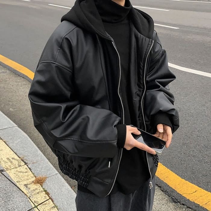 フード付き PU ブルゾン メンズ ジャケット 春秋冬 アウター 高校生 中学生 通学 通勤 10代 20代 ファッション オシャレ 17635