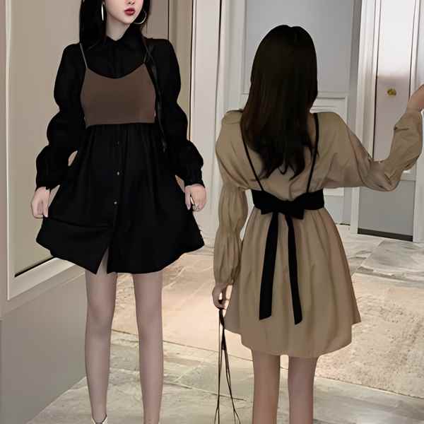 ２カラー レディース ワンピース ベスト セットアップ ドレス ジレ ショートスカート フレアスカート