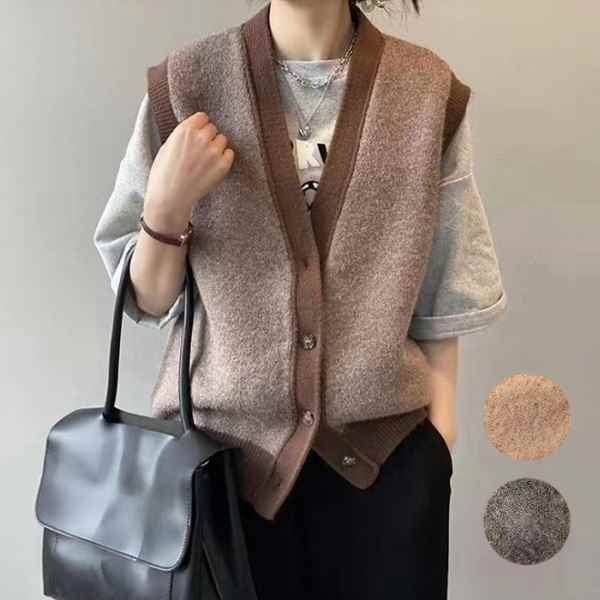 レトロニットベスト レディース トップス ニット ベスト アウター ジレ 袖なし ノースリーブ Vネック 細身 ストレート