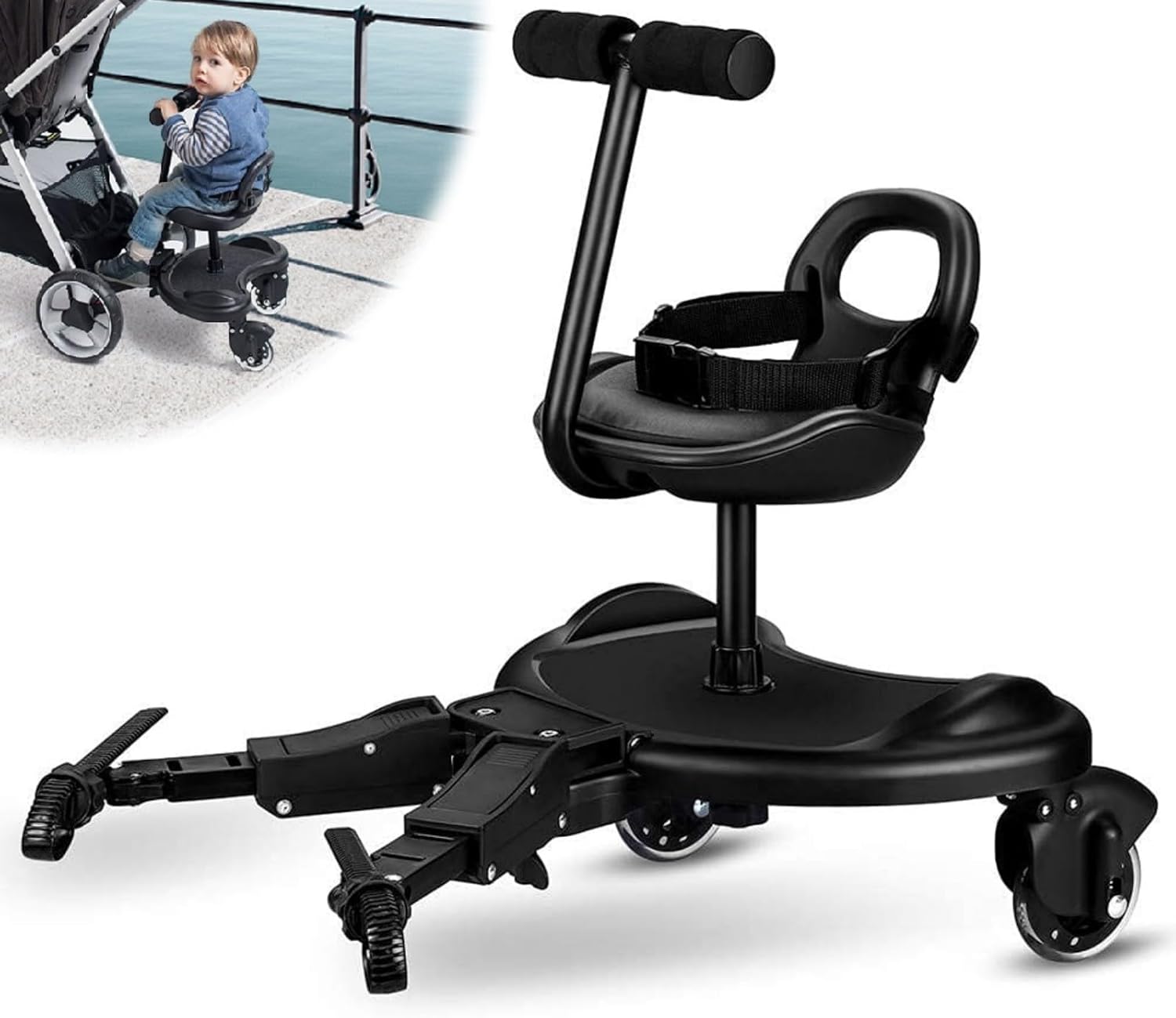 ベビーカーステップ 子供用 二人乗り 補助ペダル 立ち板 座席 ベビーカーパーツ アダプター 取り外し可能 2~6歳の子供に適用|tenShop