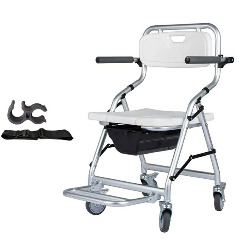 車いす、シャワーチェアトイレ湯ぶねポータブルベッドサイドローリング便座腰掛け、折りたたみシャワー車いす、耐久性のある室内用便器