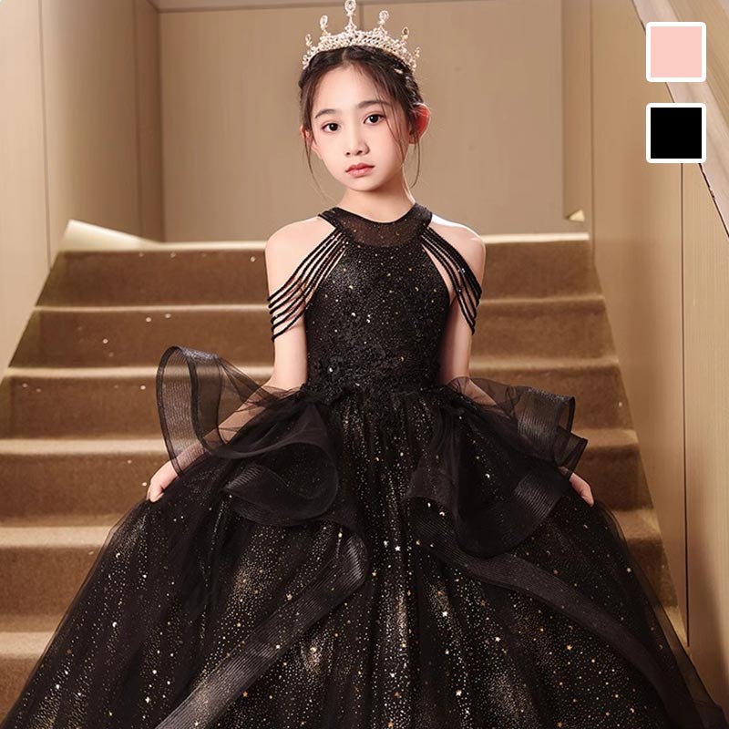 楽天市場】子供ドレス 黒 ピアノ発表会ドレス ロングドレス