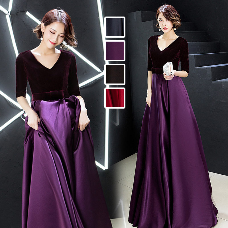 CCfashions ベルベットトップスパープルドレス5-6号 フェザーカフスAラインドレスパープルSサイズ(36)