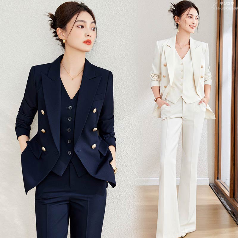 リクルートスーツ 事務服 30代 上下セット 3点セット ビジネス パンツスーツ スーツセット おしゃれ セットアップ レディース 通勤 オフィス スリーピース OL 長袖 2点セット 40代 オフィススーツ セレモニースーツ 結婚式 二次会 謝恩会 フォーマル 送料無料 S M L XL XXL