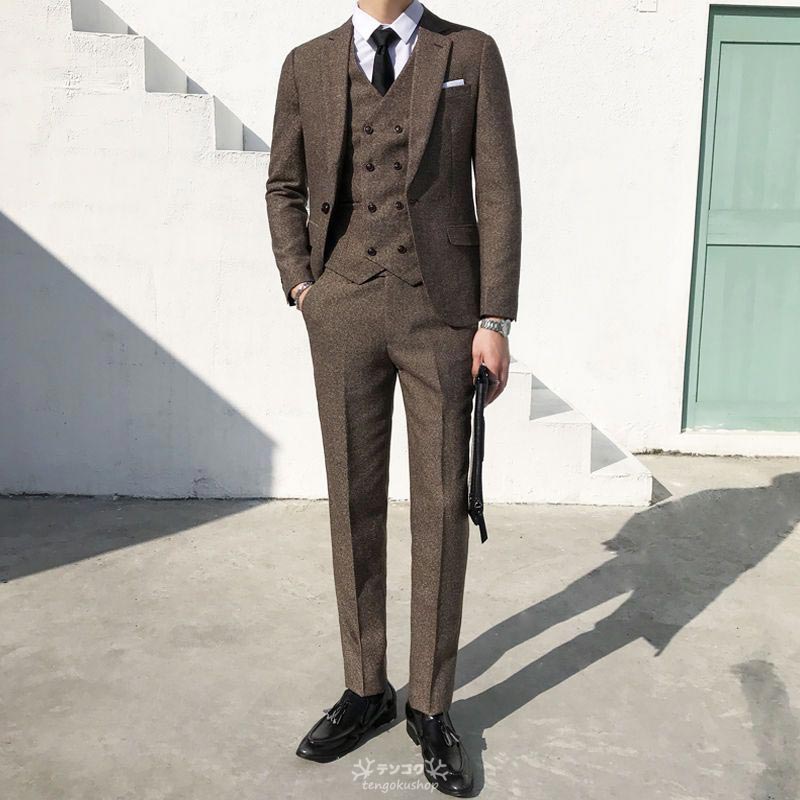 メンズ背広 スリー天下太平 3点書き割り 成人男性服 御祝い背広 華燭の典 二次会 事務室 商行為背広 フォーマル お呼ばれ 大層らしい大きさ 細身 成人男性服 心地よい背広 ズボン下背広 黒いこと 薄墨色 赤銅色 上衣＋より良い＋ズボン 無地 貨物輸送無料 M~5XL